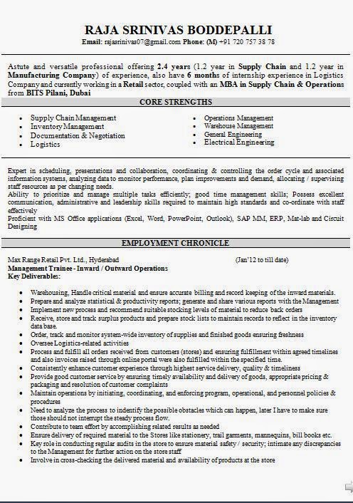 Resume for supplier manager